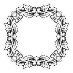 Illustration of floral frame with swirls and ornaments.