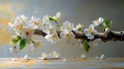 Fruit tree branch in bloom, soft springtime lighting and detailed petals