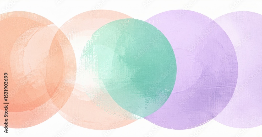 Poster overlapping circles, pastel colors, soft texture. minimalist design, abstract shapes, gentle gradien