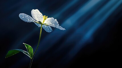Ethereal image of a lone flower with glowing petals, concept of nature fragility