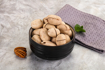 Crunchy pecan nut in the bowl