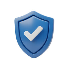 3D Security Shield Icon - Blue Shield with Checkmark, Protection & Safety Verified Symbol, Isolated on Transparent Background PNG