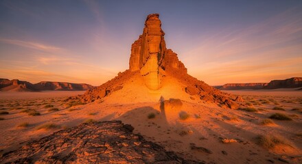 Dramatic Desert Pinnacle at Sunrise with Cast Shadows
