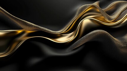 Decorative gold light curves with line and wave motifs on luxury black-white background