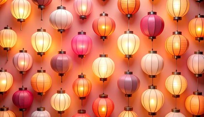 Enchanting array of glowing lanterns in warm hues seamless pattern