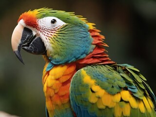  Colorful parrot macaw with vibrant red, blue, green and yellow feathers in close-up portrait - stunning tropical bird wildlife photography