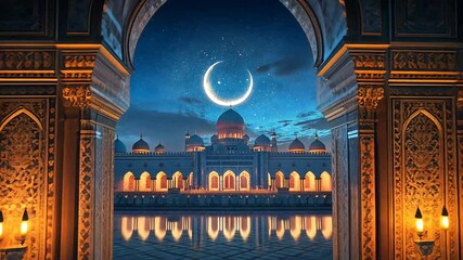 Majestic night view of a historic palace with arches