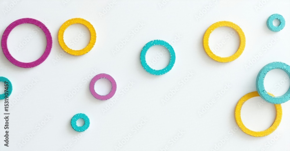 Aufkleber colorful rings scattered across white surface. various sizes present, creating playful visual patter