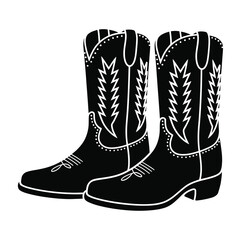 Pair of black cowboy boots western style illustration