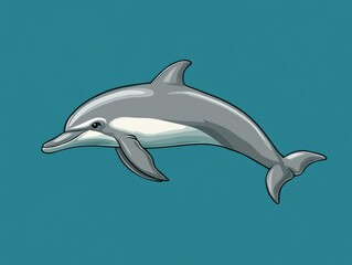 Obraz premium A dolphin floating serenely in the water, isolated on a deep ocean blue background