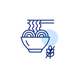 Ramen noodles in bowl, chopsticks and gluten free symbol. Dietary restrictions, food labelling. Pixel perfect, editable vector icon. Asian fast food