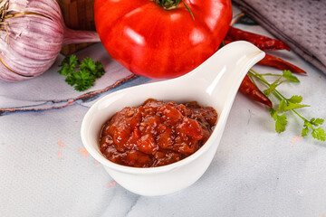 Salsa dip with chili and tomato