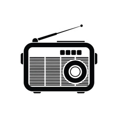 Vintage retro radio icon black and white illustration