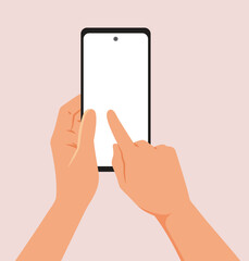 Hands Holding a Smartphone Vector Illustration Design. Person using a smart device with a blank display