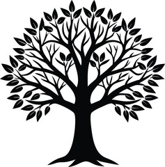 Fototapeta premium A tree silhouette black and white vector Illustration 