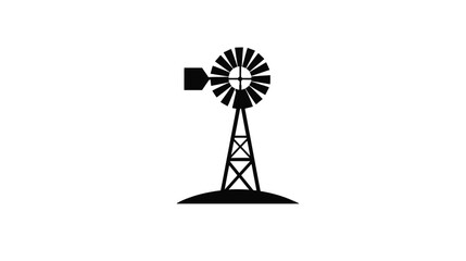 Windmill Icon: Classic Farm Design, Rural Symbol, Black Silhouette