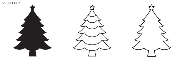 Christmas tree vector icon set, Christmas tree silhouette, vector illustration
