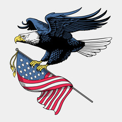 Eagle Illustration Holding USA Flag