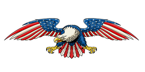 Hand Drawn Illustration of Eagle with American Color Flag