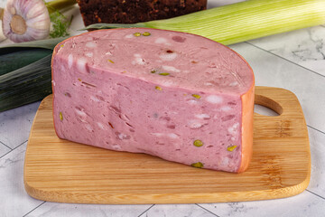 Italian Mortadella pork sausage piece
