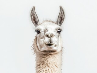 Fototapeta premium A llama with a puzzled look, isolated on a neutral white background