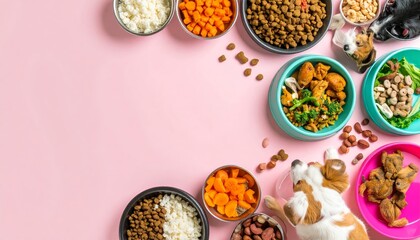 Adorable pet adoption fair background with nutritious pet food and minimalist design, perfect for creating engaging promotional materials