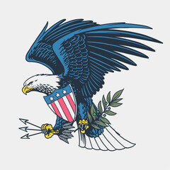 Vintage Illustration of American Eagle Holding Arrows and Olive Branch