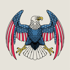 Vintage Illustration of Eagle with American Color Flag