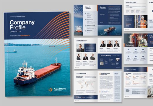 Company Profile Template in Shipping, Maritime & Global Freight Corporate Theme
