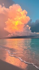 rainbow colored sea water beach scenery illustration poster background
