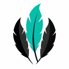 Three stylized feathers teal and black design