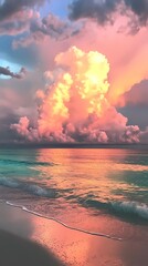 rainbow colored sea water beach scenery illustration poster background