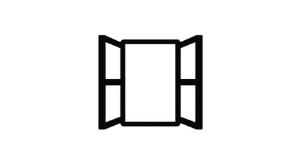 Open Window Icon: Minimalist Design, Cloudscape View, Vector Graphic