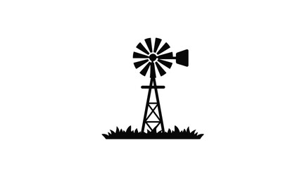 Windmill Icon: Simple Black Silhouette on White Background