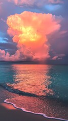 rainbow colored sea water beach scenery illustration poster background