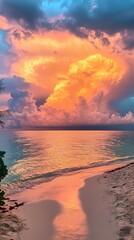 rainbow colored sea water beach scenery illustration poster background