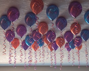 Colorful balloons hanging from ceiling