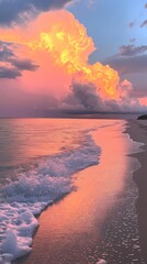 rainbow colored sea water beach scenery illustration poster background