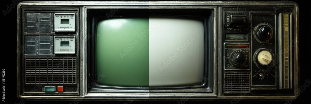 Aufkleber vintage television screen showcasing a game broadcast with a blank right half in a nostalgic setting