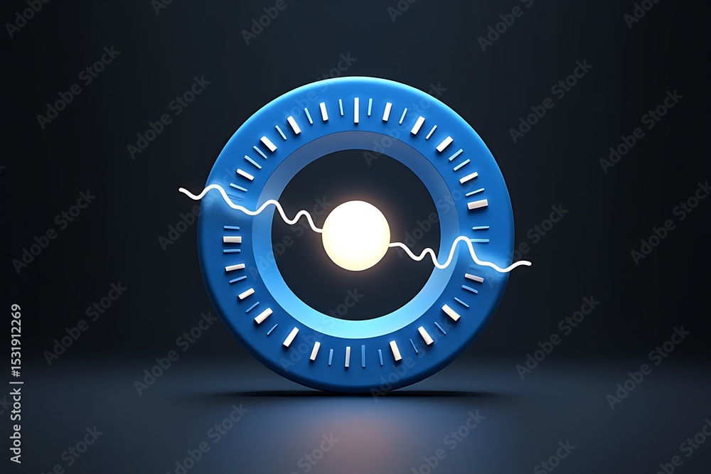 Fototapete abstract 3 d rendering of a vibrant blue circular graphic element featuring a central glowing white 