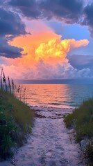 rainbow colored sea water beach scenery illustration poster background