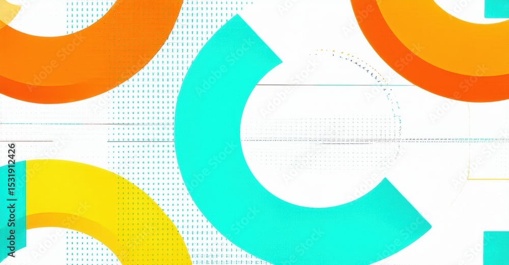 Aufkleber Abstract geometric shapes, vibrant colors, modern design. Overlapping arcs create dynamic composition, dotted patterns visible. Clean aesthetic.