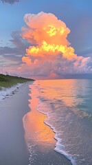 rainbow colored sea water beach scenery illustration poster background