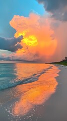 rainbow colored sea water beach scenery illustration poster background
