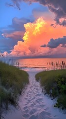 rainbow colored sea water beach scenery illustration poster background