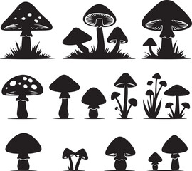 Mushroom silhouette Vector black and white isolated 
