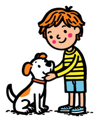 Cheerful Boy with Dog in Flat Vector Style Illustration