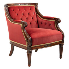 Classic Red Velvet Armchair with Carved Dark Wood and Gold Trim