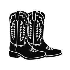 Pair of black cowboy boots western style footwear