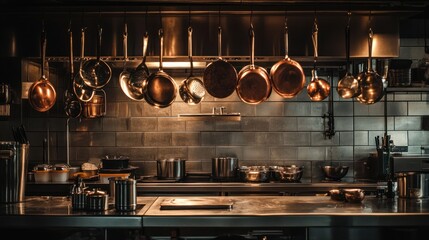 A Culinary Haven: Gleaming Copper Cookware in a Professional Kitchen